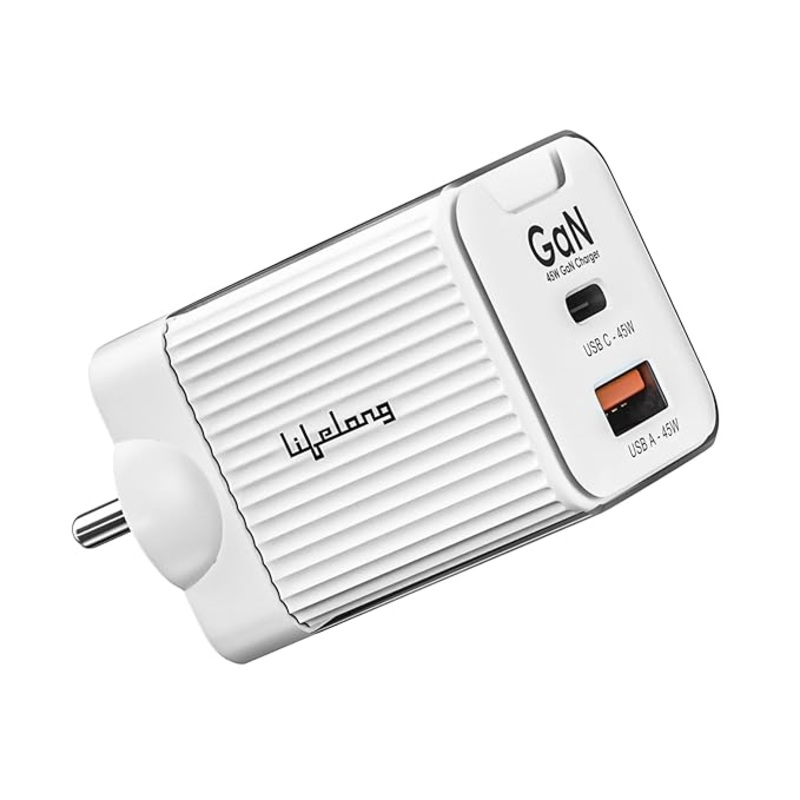 45W GaN Fast Charger with PD  Dual Port USB-A & Type-C (Glacier White)