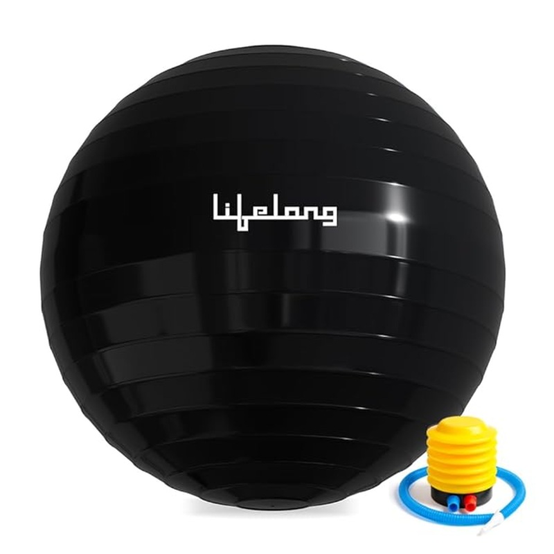 Anti-Burst Gym Ball with Foot Pump  65cm Black