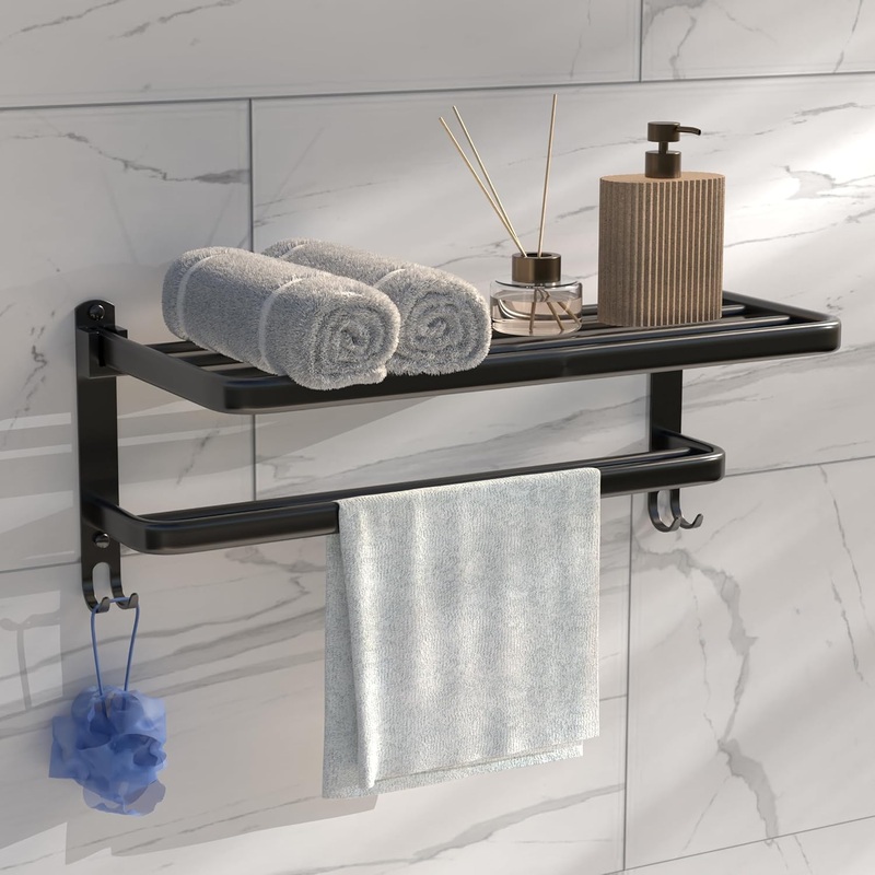 Bathroom Shelf for Storage | Wall Mounted Washroom Rack with Hook | Double Layer Multipurpose | Strong and Durable