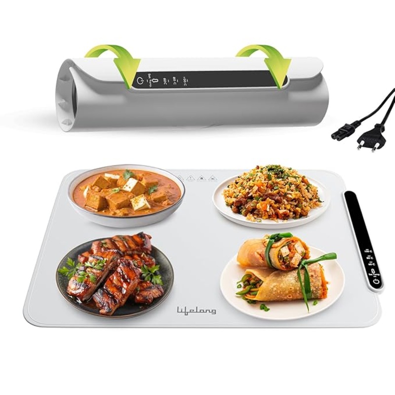 Electric Food Warmer – 400 W | Roll Up Silicon Heating Mat | Adjustable Temperature Control with Touch | Even Warming Tray for Dining, Parties & Events