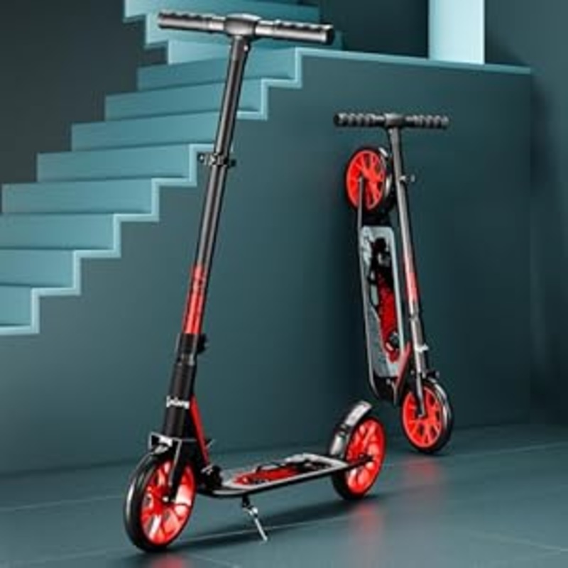Kids Kick Scooter with Adjustable Height  Aluminium Frame (Black & Red)