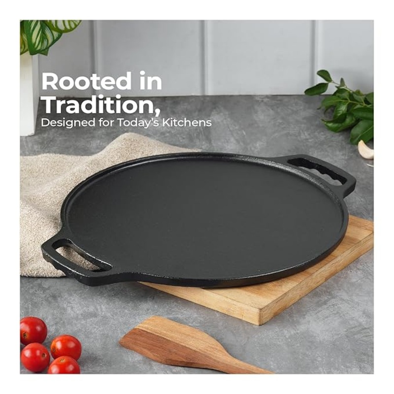 Lifelong 26cm Cast Iron Dosa Pan  Pre-Seasoned, Non-Toxic, Induction Friendly