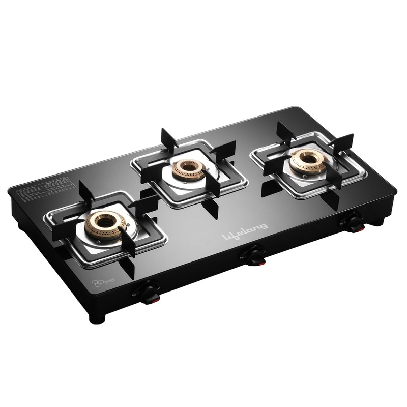 Lifelong 3 Burner Gas Stove for Kitchen | Square Shape Pan Support Manual Ignition Cooktop | Modern Glass Stove for Modular Kitchen, ISI Certified & Compatible with LPG -1 Year Manufacturer’s Warranty