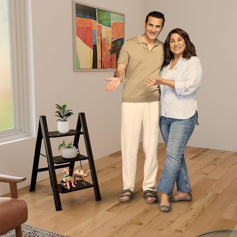 Lifelong 3-Step Steel Ladder  Foldable & Portable Multipurpose Stool with 150Kg Capacity for Home, Kitchen