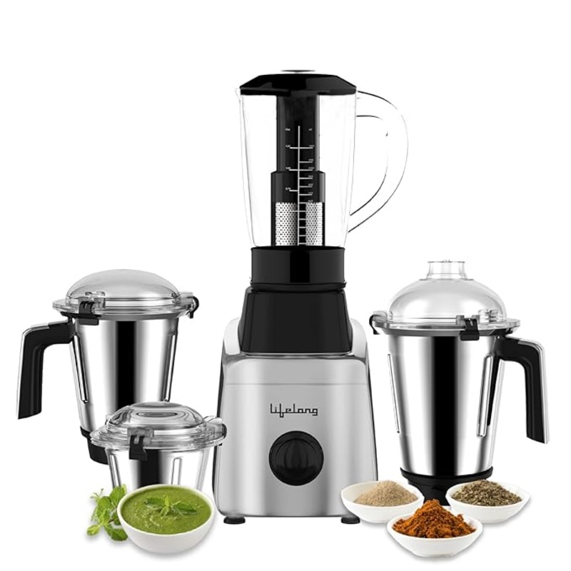 Lifelong 900W Mixer Grinder with 4 Jars & Stainless Steel Blades (Black)