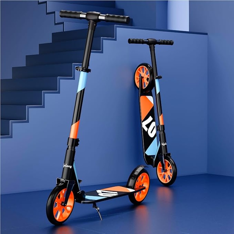 Lifelong Adult Kick Scooter  Adjustable Height, Lightweight Aluminium Frame, Foldable Design for Outdoor Riding (Black & Orange)