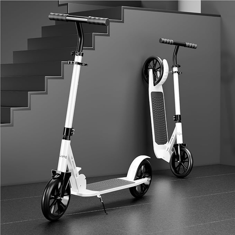 Lifelong Adult Kick Scooter  Adjustable Height, Lightweight Aluminium Frame, Foldable Design for Outdoor Riding (Black & White)