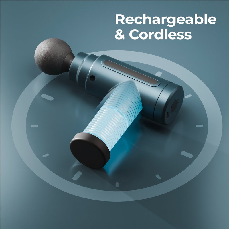 Lifelong Gun Massager for Pain Relief  Rechargeable Deep Tissue Massager with 8 Heads, 6 Speed Modes, Quiet 20W Motor, Lightweight & Portable for Back, Neck & Legs