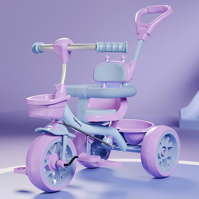 Lifelong Kids Harness Tricycle with Parental Control, EVA Wheels, Bell & Storage Basket  Baby Trike for 14 Years (25kg Capacity, Blue/Lavender)