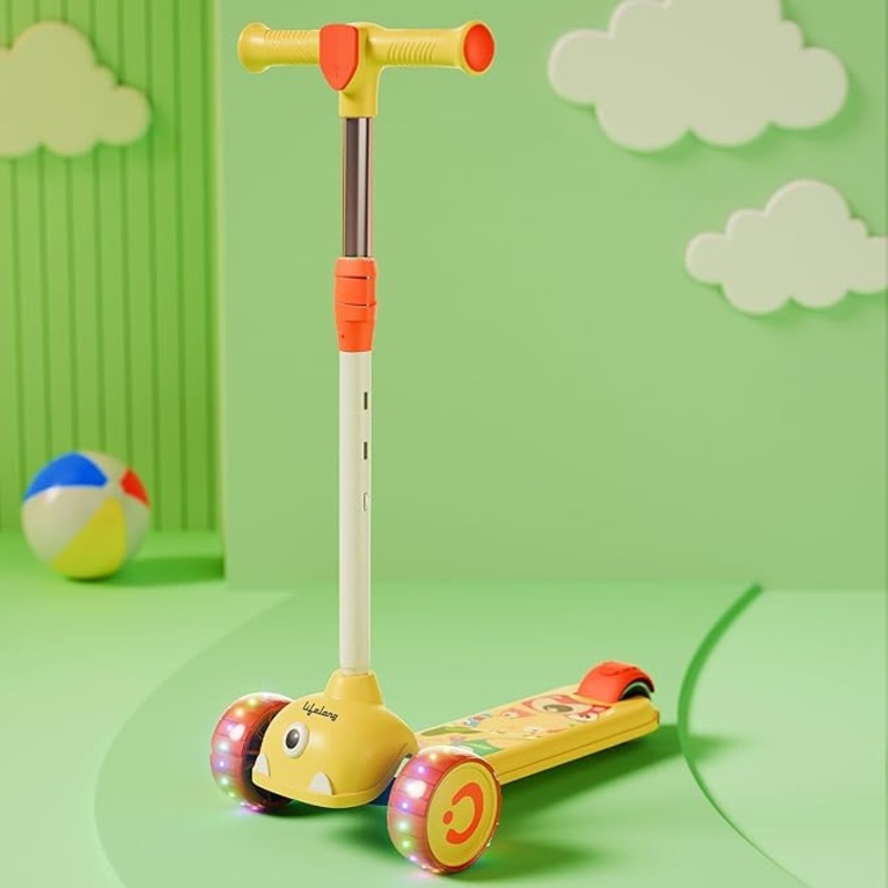 Lifelong Kids Scooter with LED Wheels  Adjustable Height, Tilt Steering (Yellow)