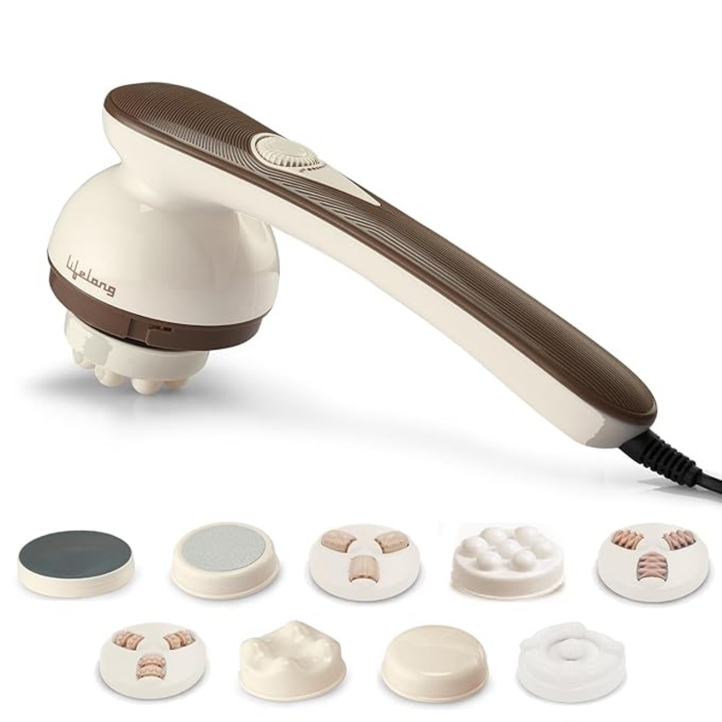 Lifelong LLM180 Electric Handheld Massager – 9 Heads, Heat, Speed Control