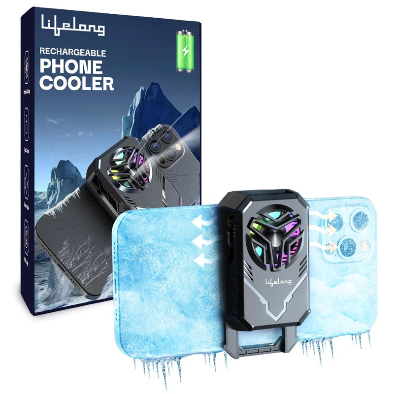 Rechargeable Phone Cooler for Gaming | Powerful Semiconductor Technology | Durable Battery | Additional Clip For iPhone & Android | Instant Cooling Fan for Mobile | Wireless | RGB Light