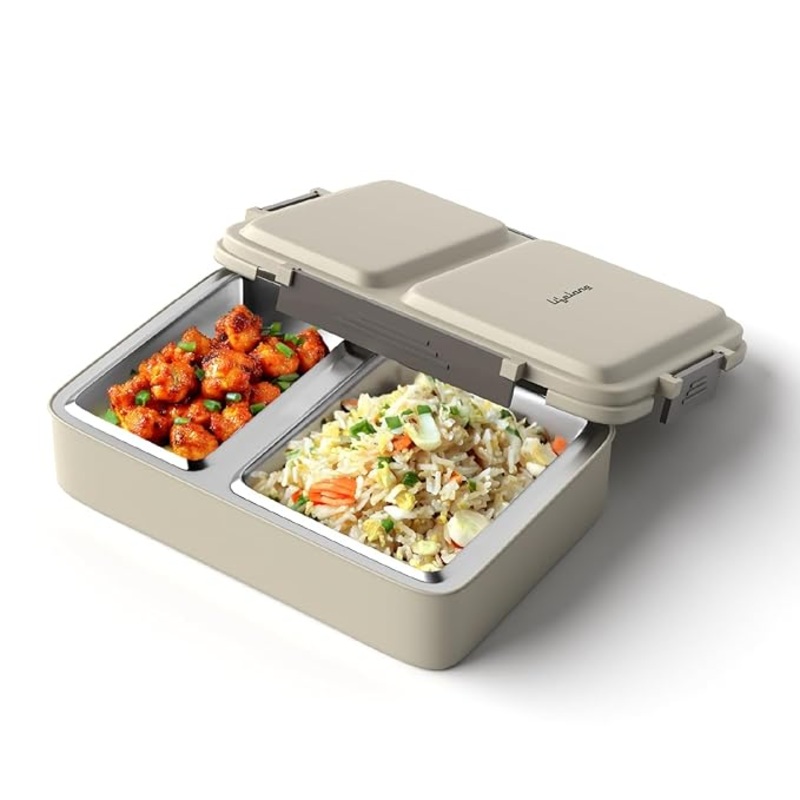 Stainless Steel Lunch Box  2 Compartment, 700ml Leak-Proof Insulated Tiffin (Light Green)