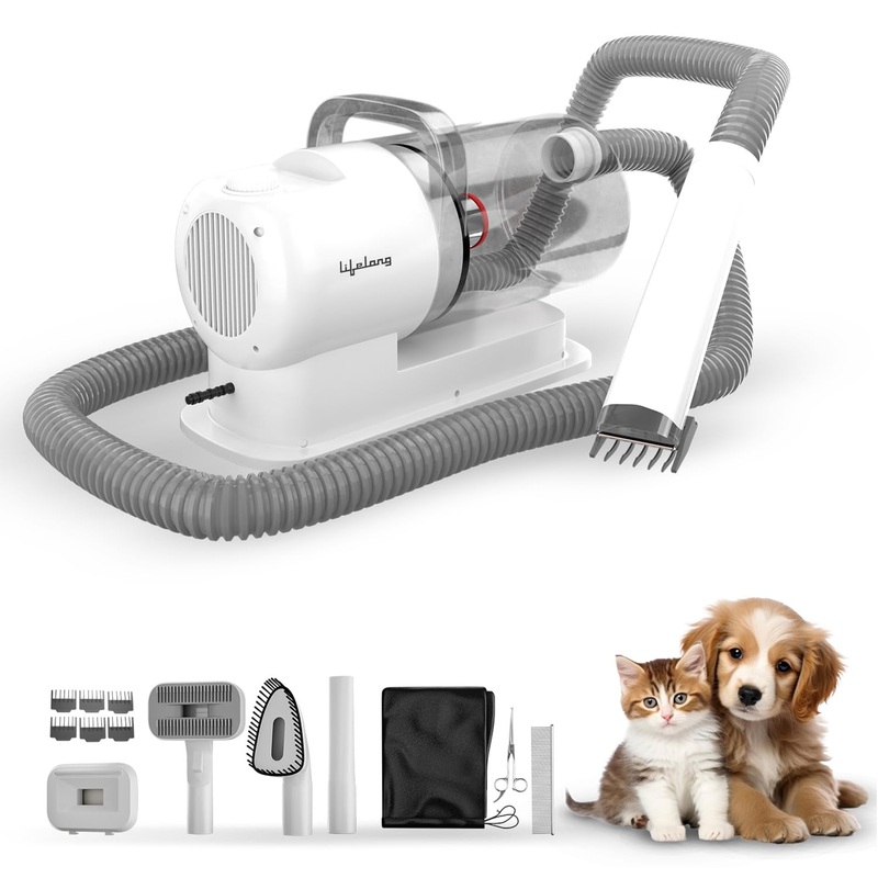 8-in-1 Pet Grooming Kit for Dogs & Cats | Powerful Pet Vacuum Cleaner, 3 Suction Modes & HEPA Filter | Keep Your Home Tidy (LLEPG09)