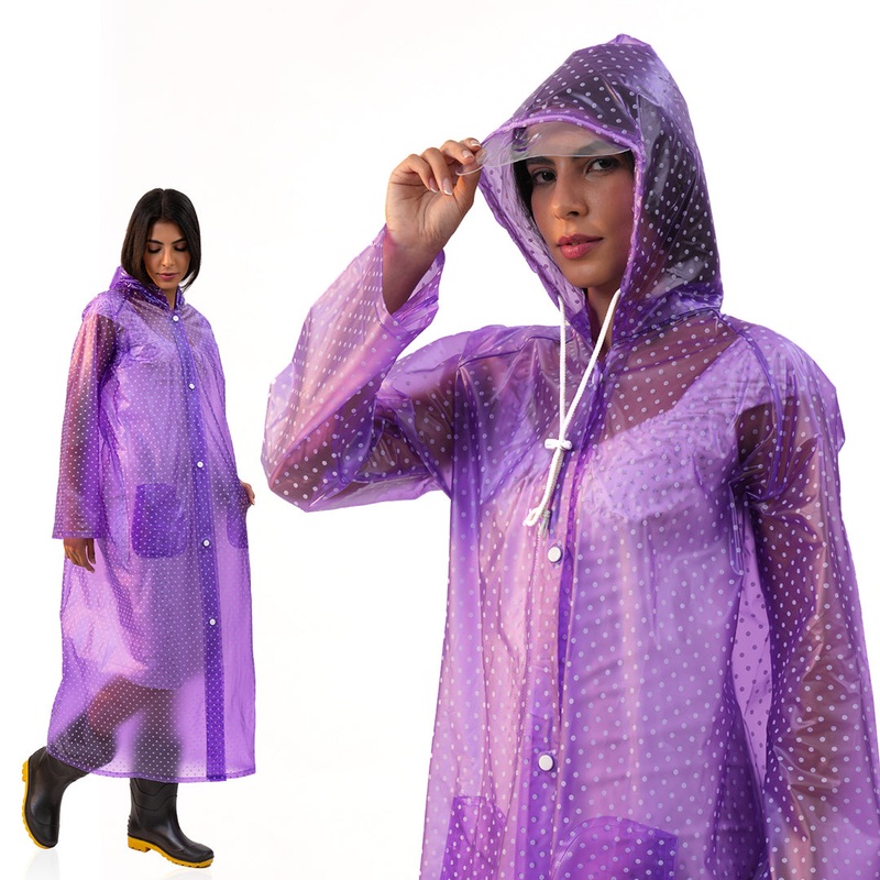 Ladies Polka Dot Designer Raincoat  Waterproof & Lightweight (Purple, M)