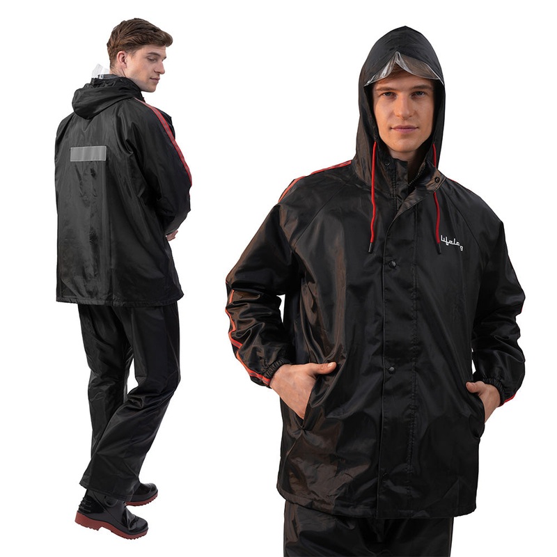 Lifelong Campaign Mens Waterproof Polyester Raincoat Set  Double Coated Reversible Rain Suit with Hood & Inner Mobile Pocket (Top & Bottom, XXL)