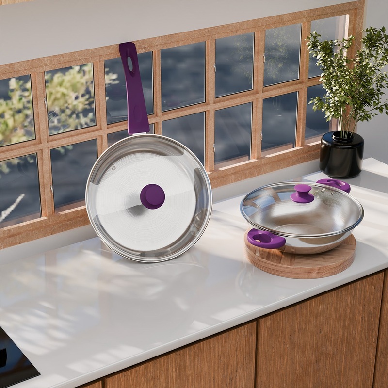 Lifelong Kadhai and Fry Pan with Lid| Soft touch handles | LLTPC2