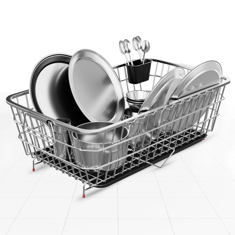 Lifelong Kitchen Organizer Stainless Steel Drying Rack -Vessel,Dish,Utensil Drainer Basket with Drip Tray, Suitable for All Utensils, Crockery, Plates & Bowl with Spoon Holder -Over Sink Bartan Stand