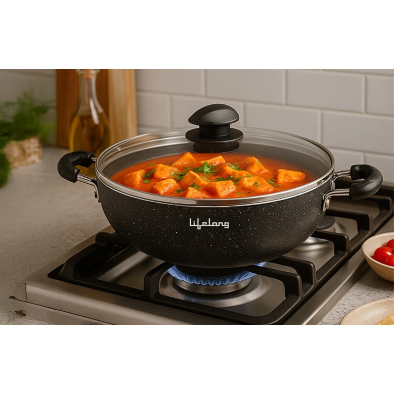 Lifelong LLKA03 Kadhai, 2.5L with Glass Lid, 26 cm