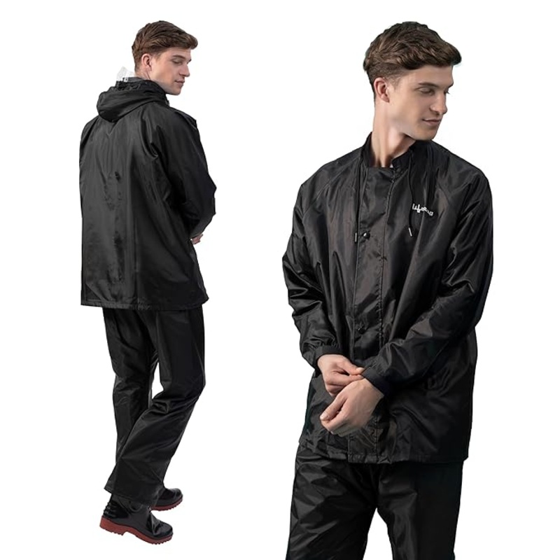 Lifelong Mens Waterproof Reversible Raincoat  Hooded Suit, XL Black