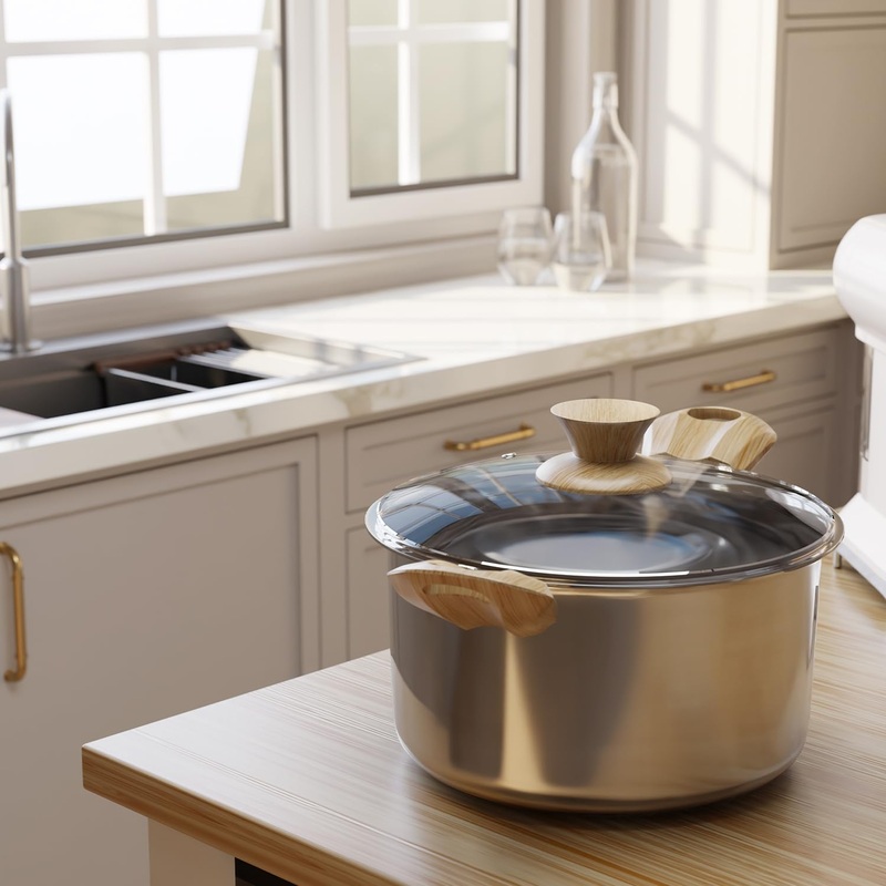 Lifelong Polished Triply Sauce Pan Cooking Pot with Glass Lid, 18cm, 2.25 Liters