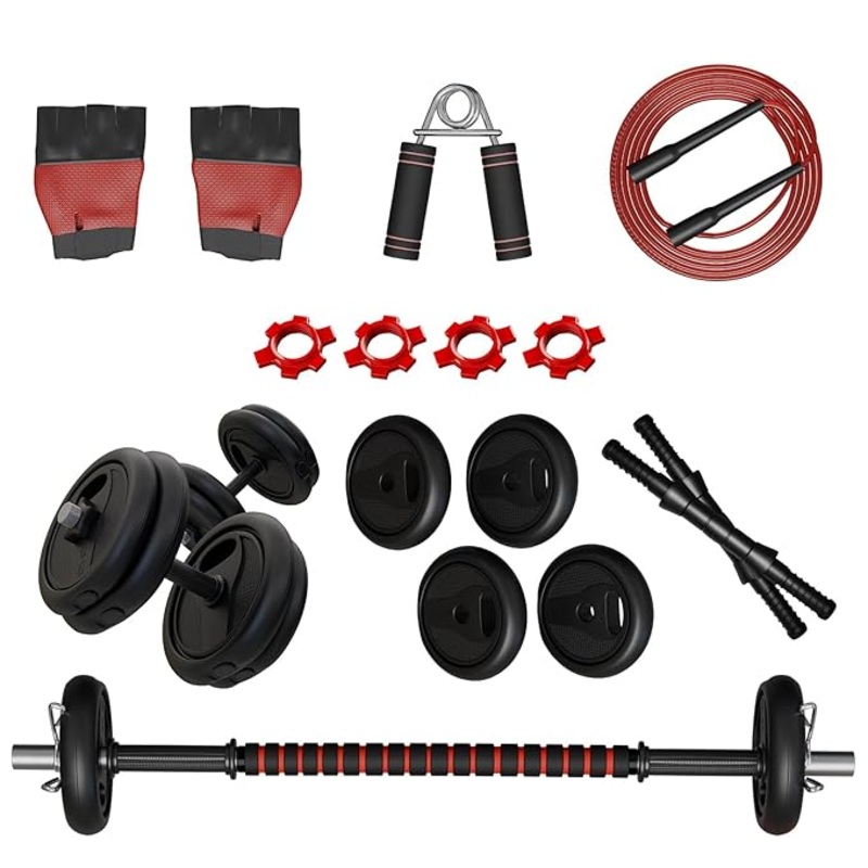 Lifelong PVC 10Kg Gym Set  Dumbbells, Barbell Rods & Weight Plates