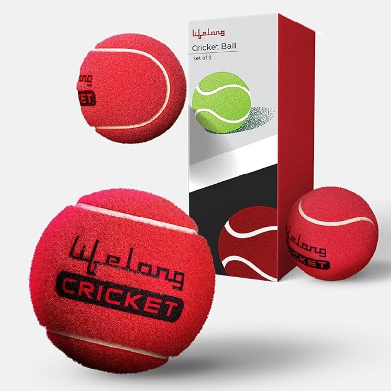 Lifelong Rubber Cricket Tennis Balls  Heavy Red, Durable, Set of 3