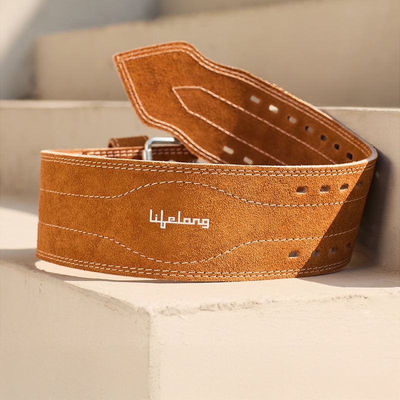 Lifelong Suede Leather Gym Belt  Large Brown Weightlifting & Back Support