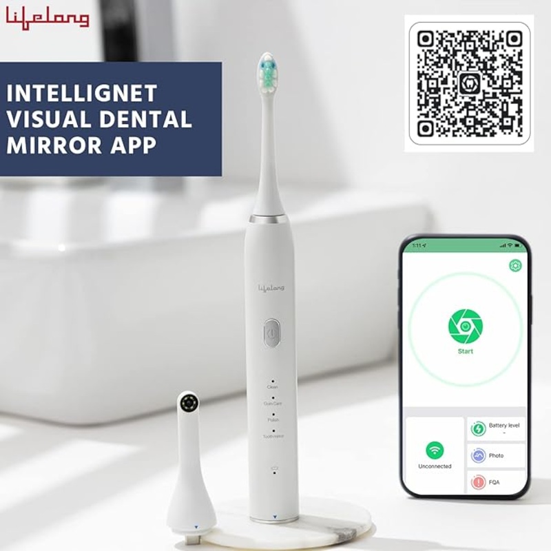 Rechargeable Electric Toothbrush with 3 Brush Heads & Camera  White (LLDC108)