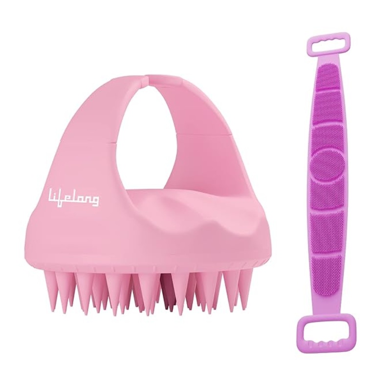 Silicone Scalp Massager & Body Scrubber  Hair & Dandruff Care Brush (Baby Pink)