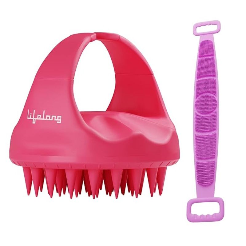 Silicone Scalp Massager & Body Scrubber  Hair Growth & Dandruff Care Brush (Pink)