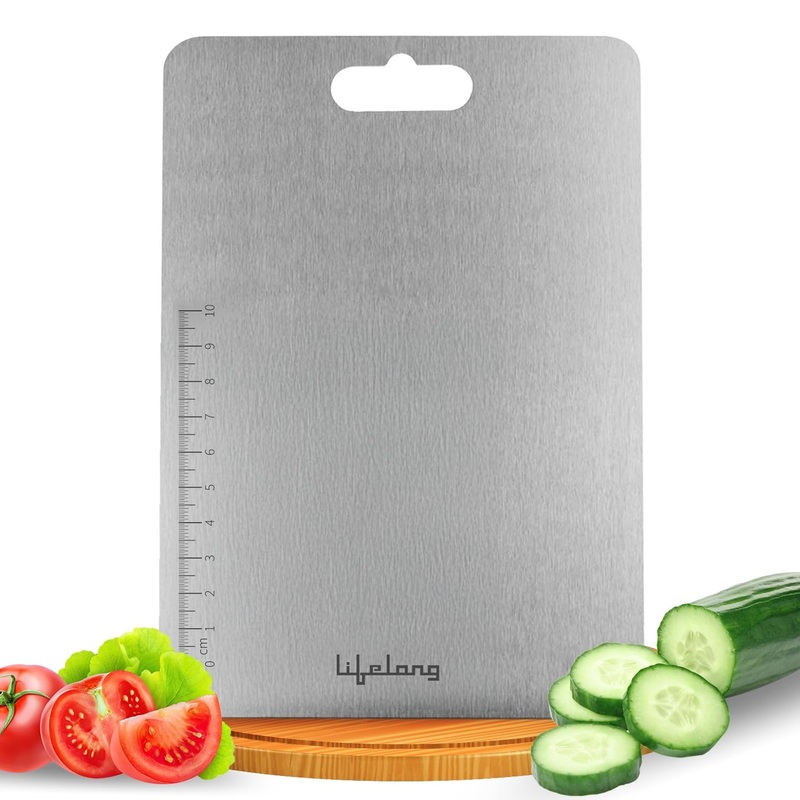 Stainless Steel Chopping Board for Kitchen with Anti-Skid 6 Stickers (35.5 x 24.5 cm)