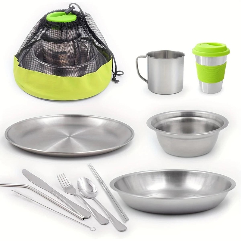 GEERTOP 10pcs Stainless Steel Camping Tableware Set