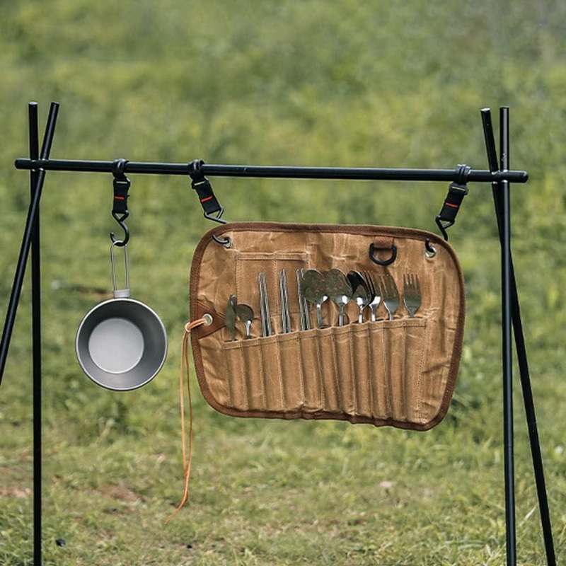 GEERTOP Canvas Cutlery Roll with 11-Piece Utensil Set