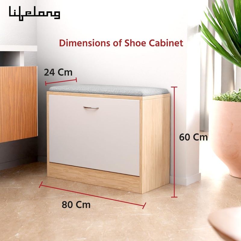Lifelong Wooden Shoe Rack with Cushioned Seat for Home Entryway