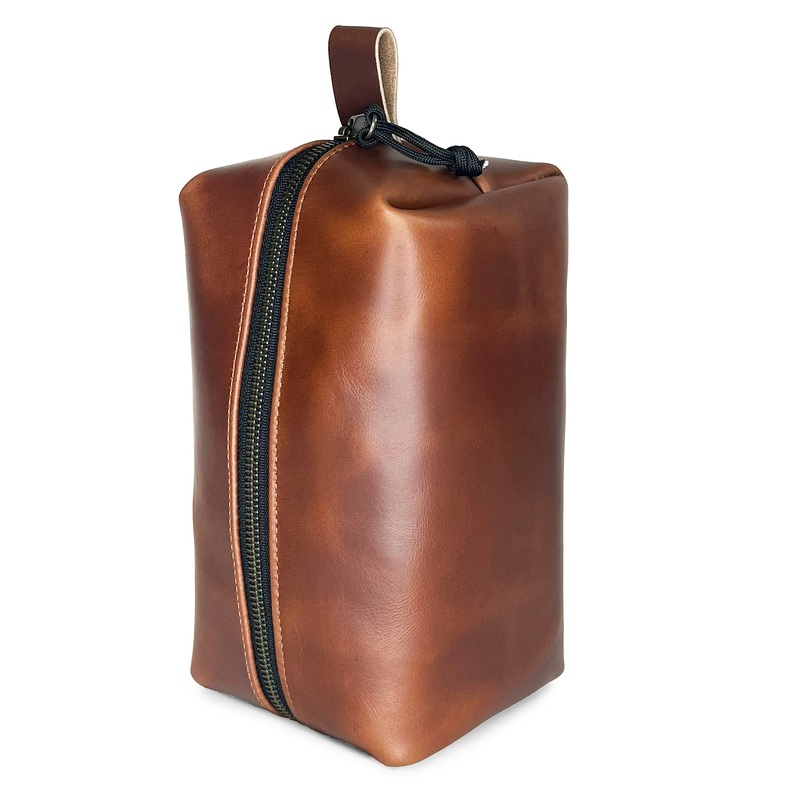 Dopp Kit / Horween Whiskey Cavalier Leather x TexWax Autumn Plaid Wax Canvas /  / Ships in 8-10 Weeks
