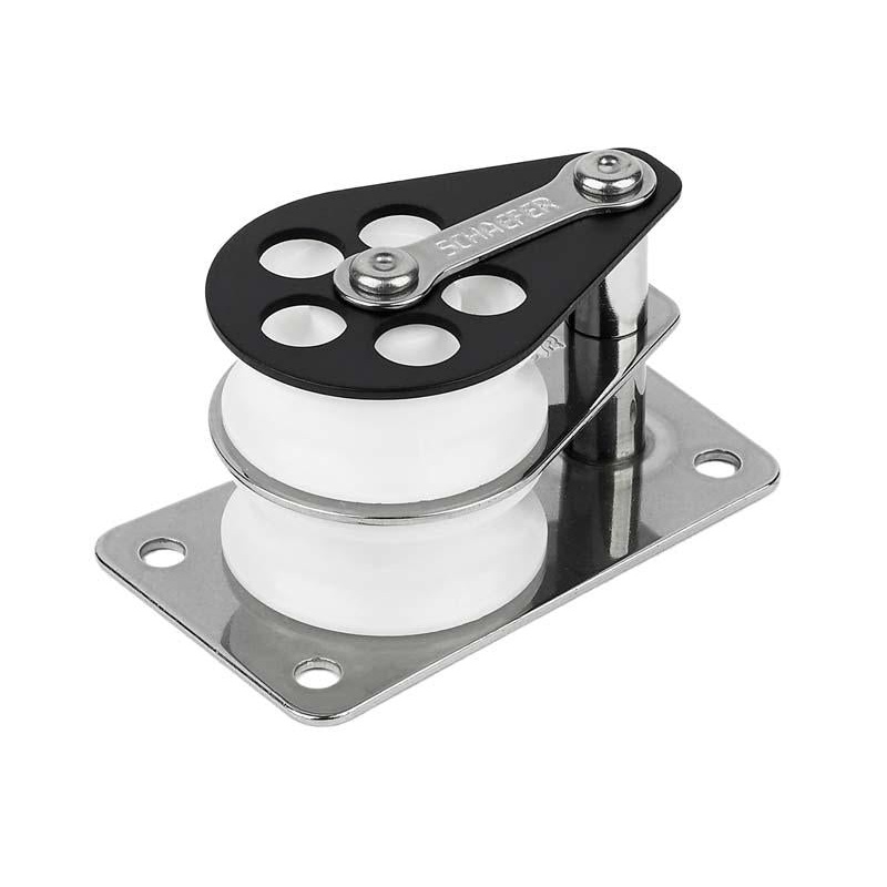 Schaefer Flat Base Double Aluminum 1 7/16 Delrin Sheave Cheek Block
