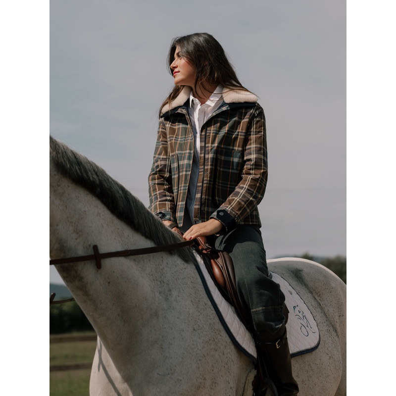 Chaqueta encerada borrego cuadros verdes