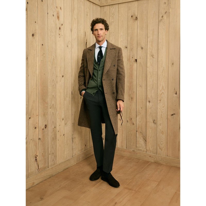 Abrigo cruzado principe de gales marron