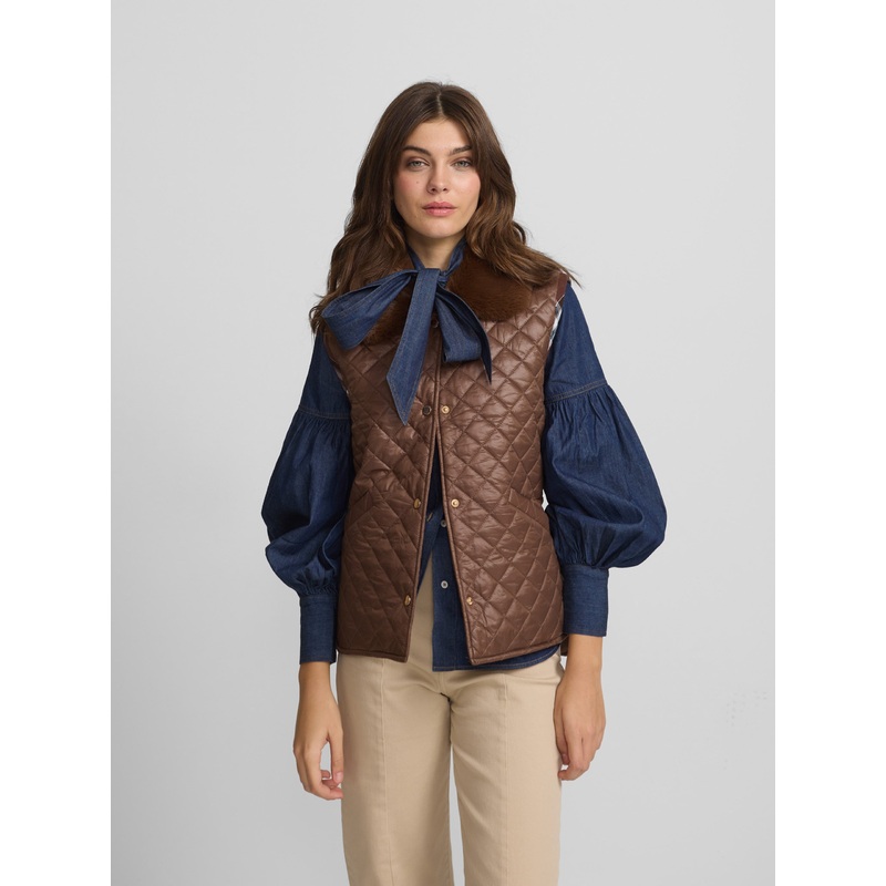 Chaleco acolchado tejido combinado marron