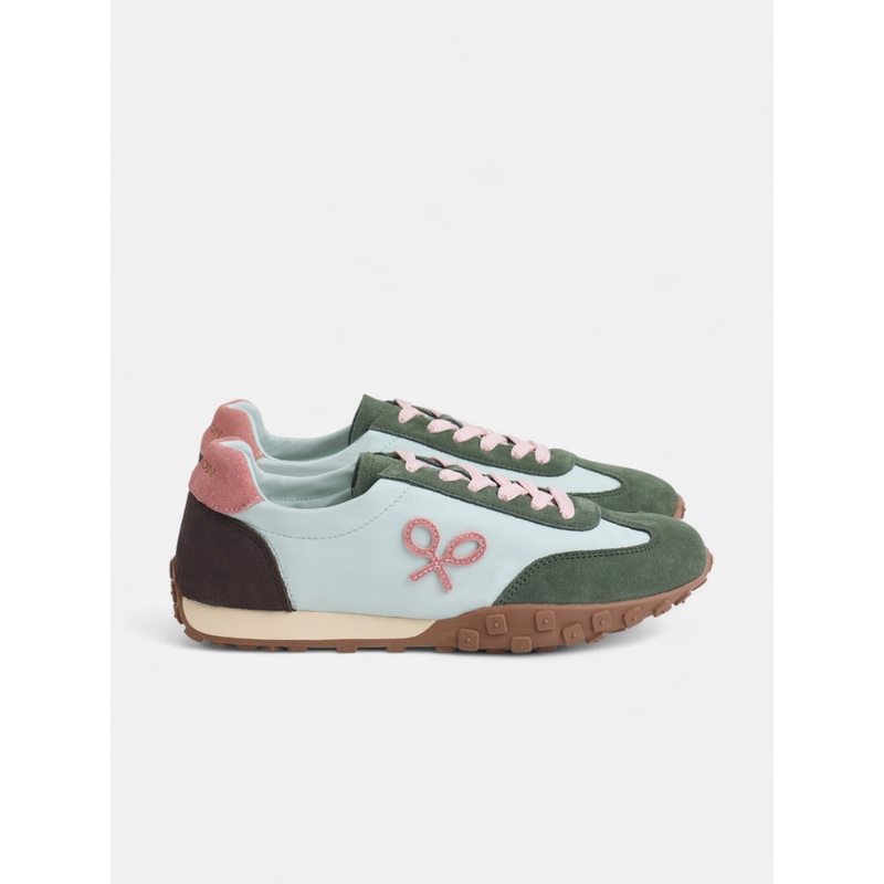 Zapatilla running rosa y verde