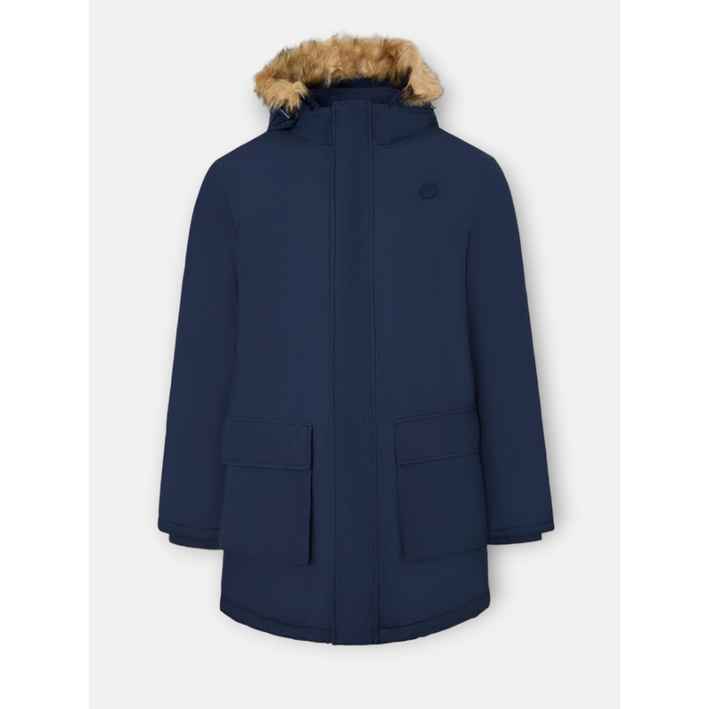 Abrigo largo tecnico capucha azul marino