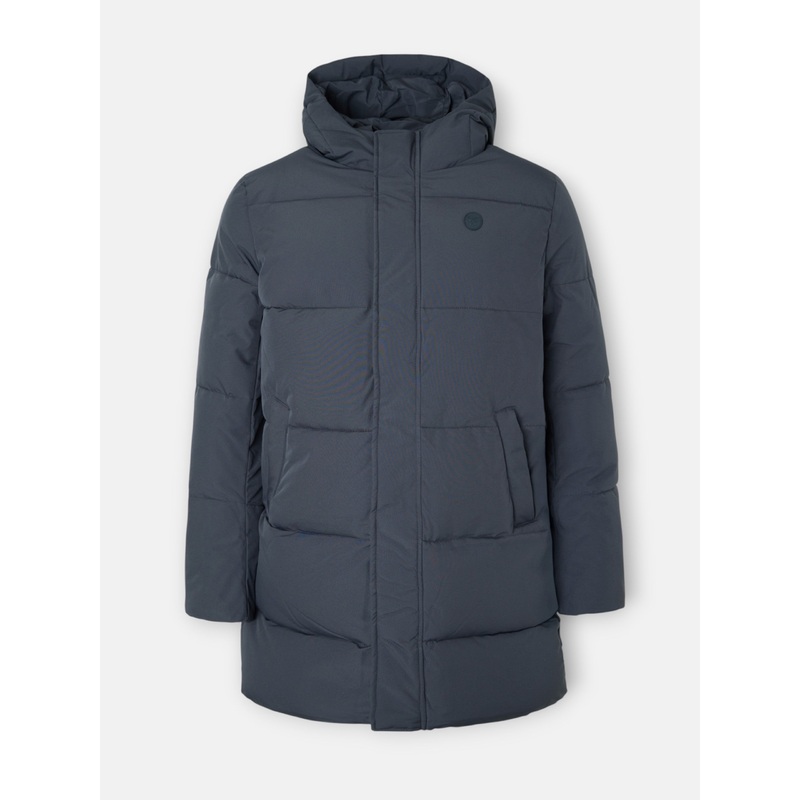 Abrigo largo acolchado capucha gris