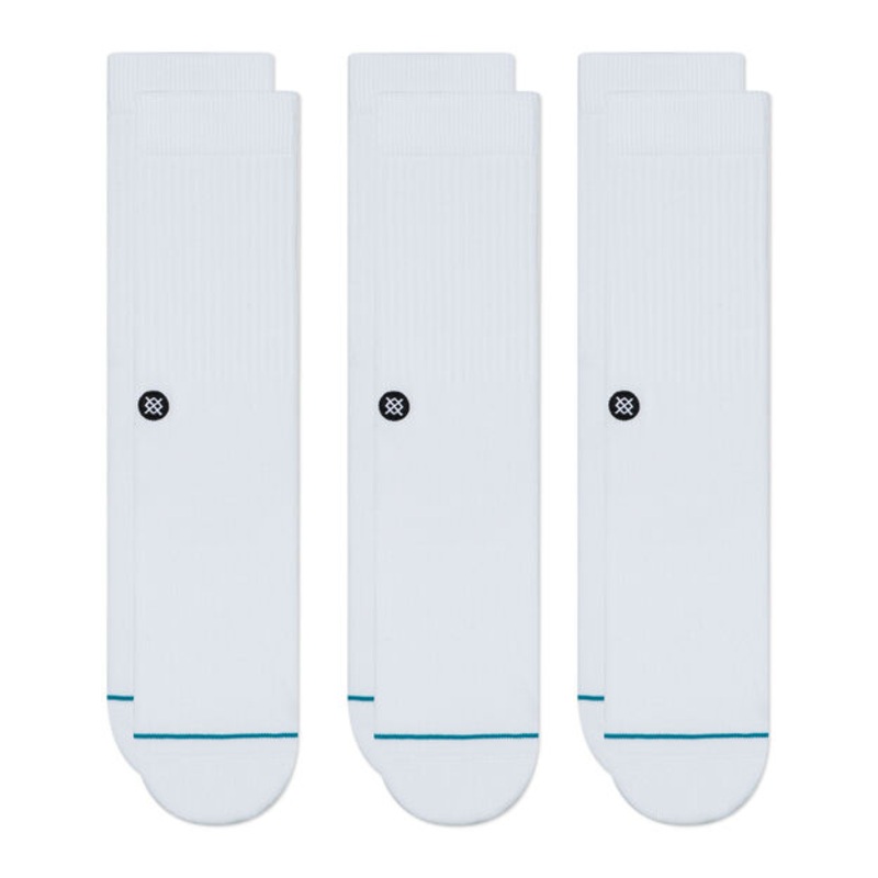 Stance Icon 3 Pack Crew Socks|White|Black|Medium|Large|XLarge