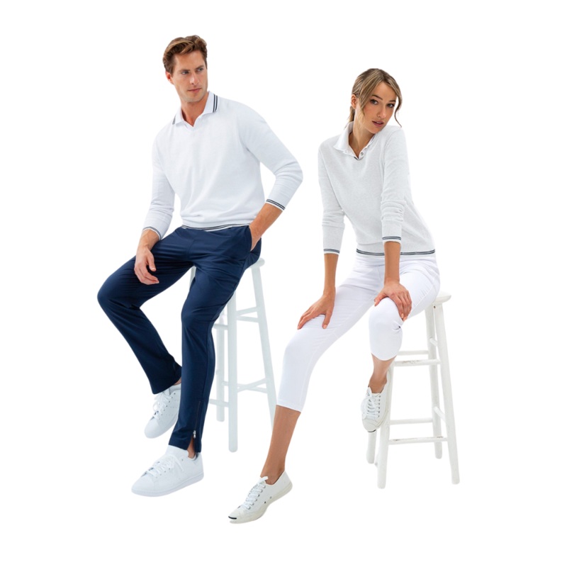 inPhorm NYC Classic V Neck Sweater – White/Midnight