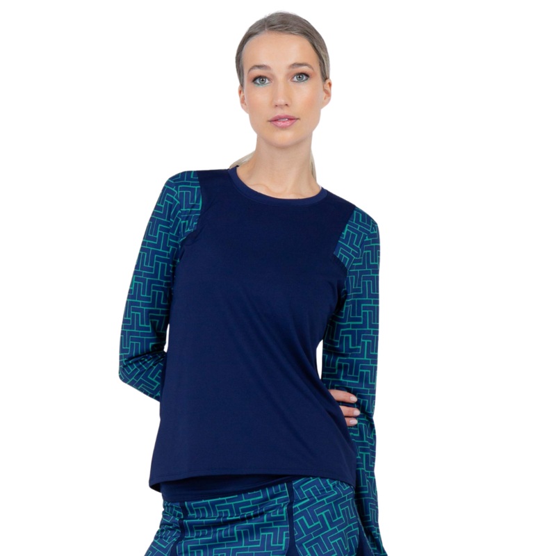 inPhorm NYC Colorblock Active Sofia Long Sleeve Crew Neck – Ink/Ink Tessel