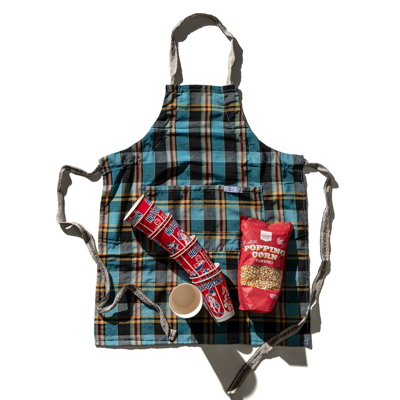 RECYCLE COTTON CHECK APRON / Blue