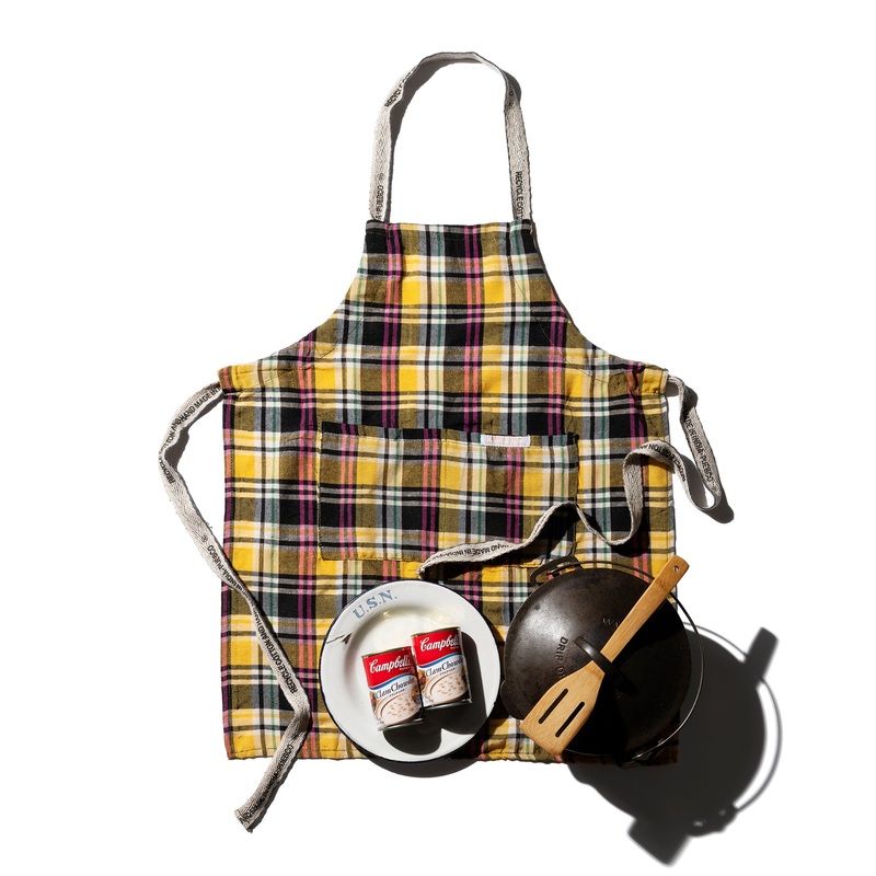 RECYCLE COTTON CHECK APRON / Yellow