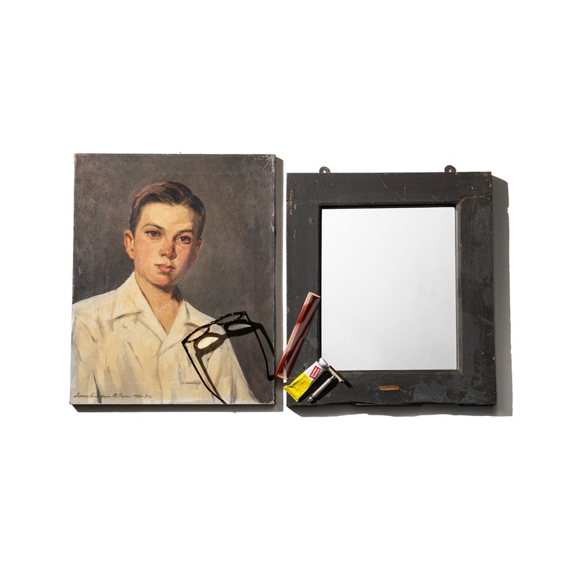 VINTAGE WINDOW MIRROR / Industrial Blue