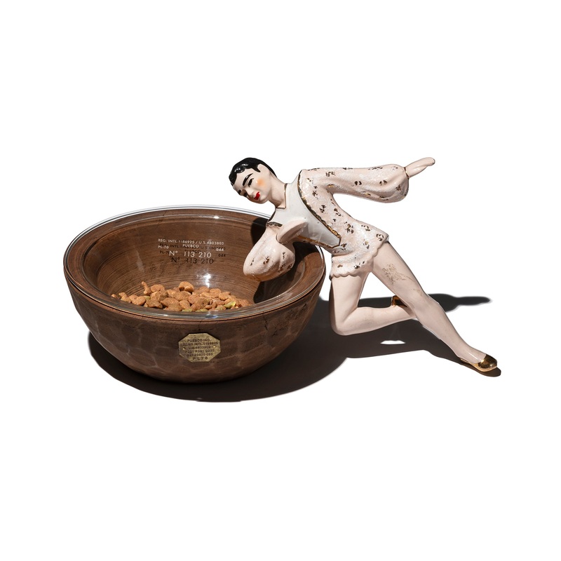 VINTAGE WOODEN BOWL WITH GLASS